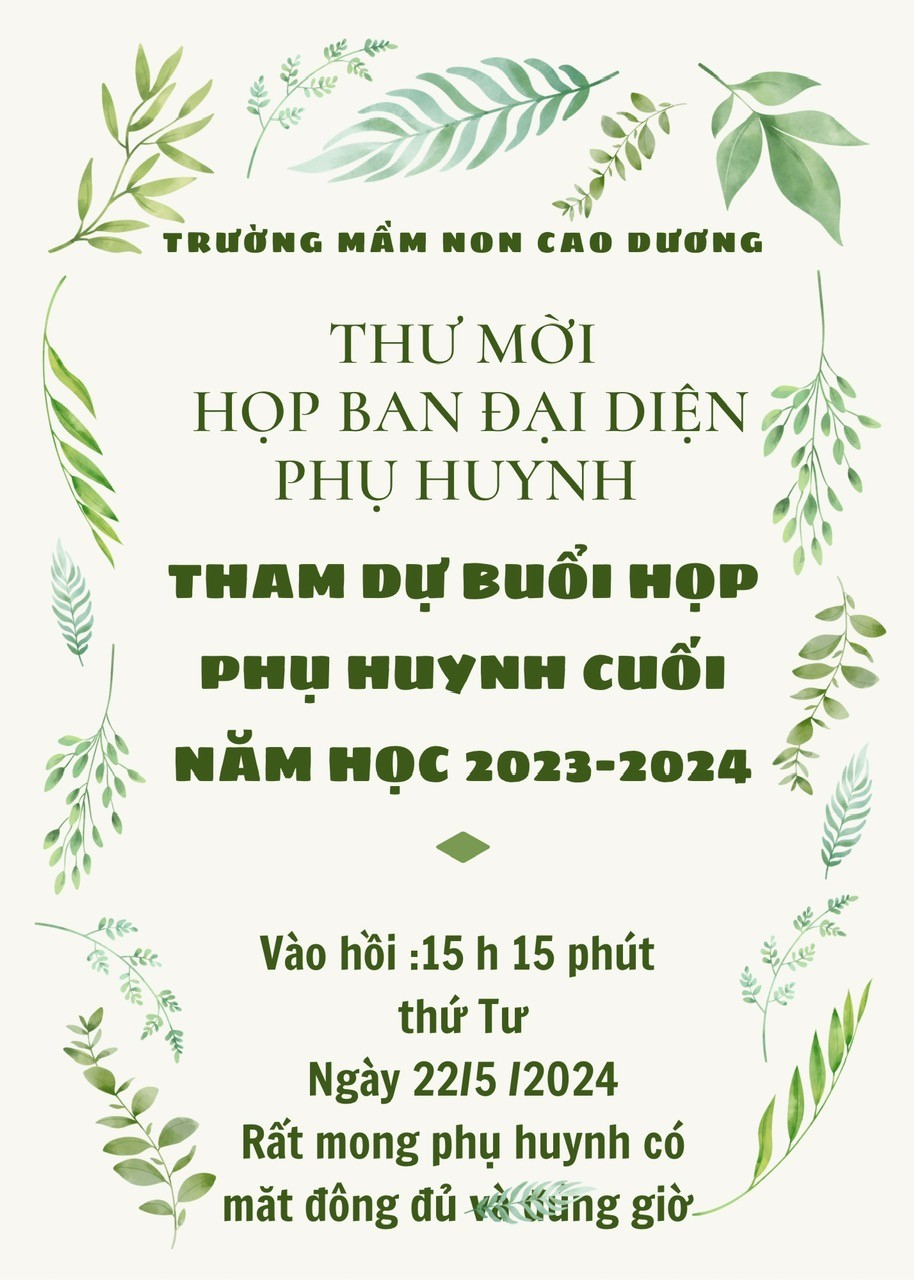 TRƯỜNG MẦM NON CAO DƯƠNG TỔ CHỨC HỌP BAN ĐẠI DIỆN PHỤ HUYNH CUỐI NĂM